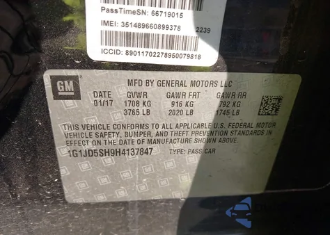 2017 Chevrolet Sonic Lt Auto from USA, damaged, VIN 1G1JD5SH9H4137847